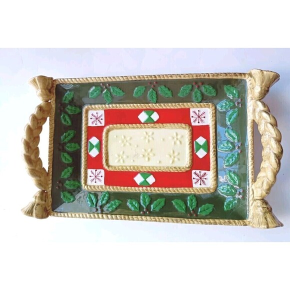 Studio Nova Christmas Platter Woodland Holly Santa Rectangular 14" x 8" Vintage - Picture 1 of 8